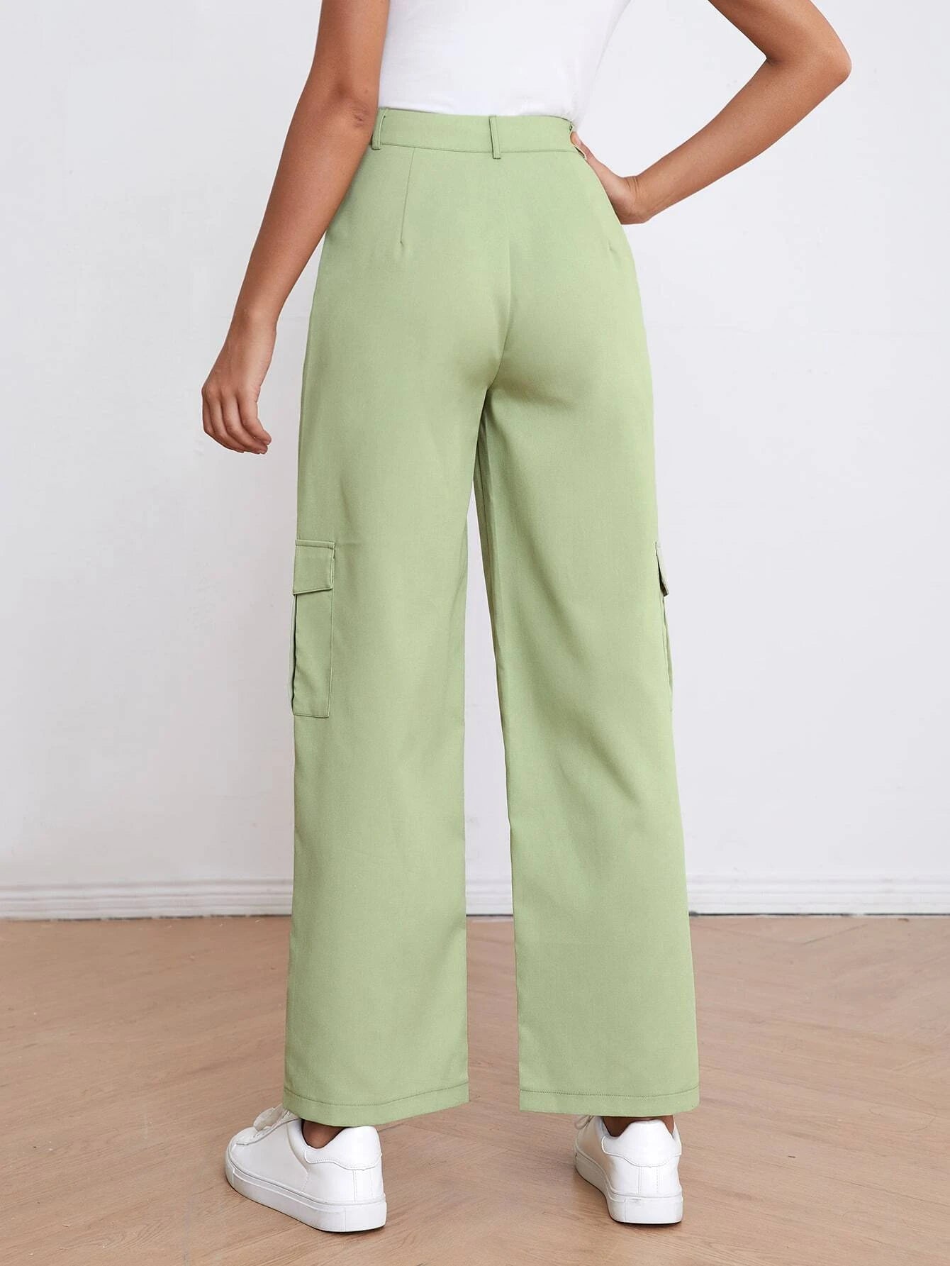 High Waist Solid Cargo Pants