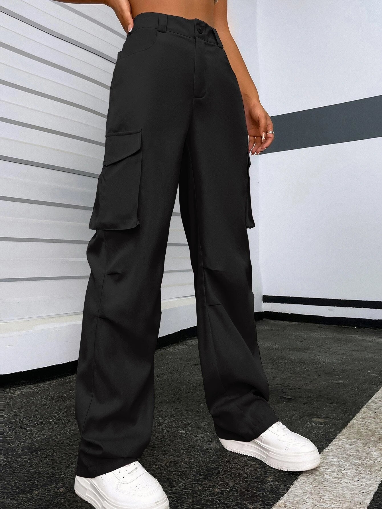 Solid Flap Pocket Pants