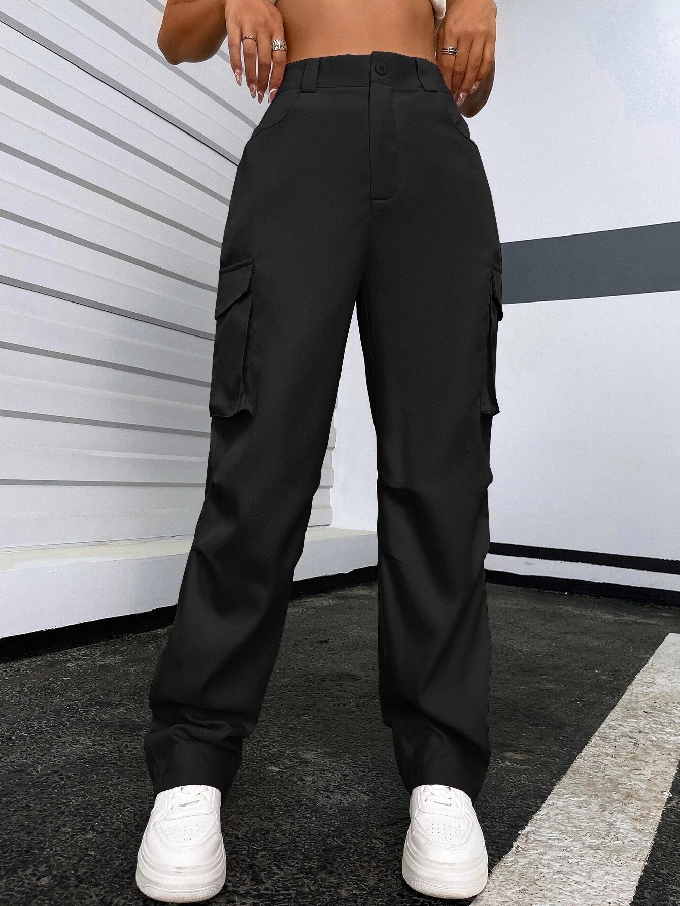 Solid Flap Pocket Pants