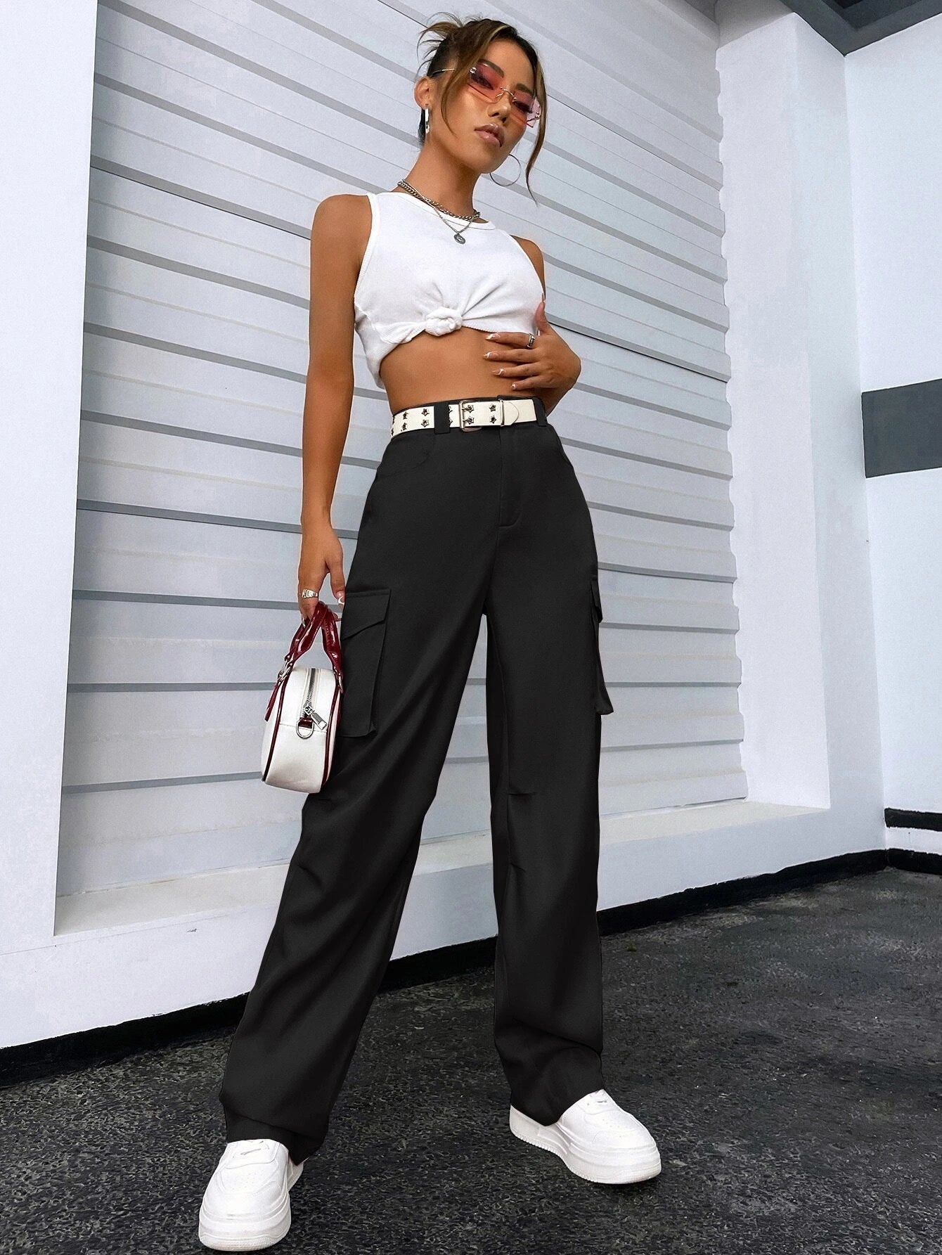 Solid Flap Pocket Pants