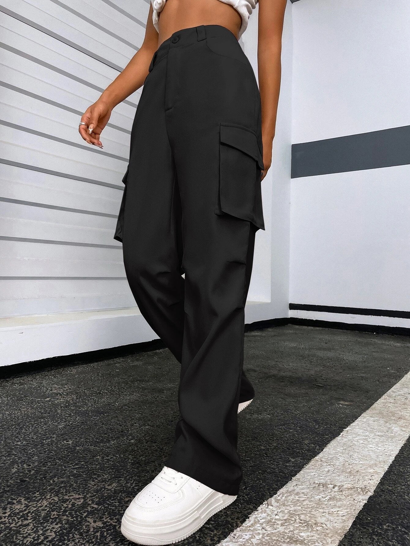 Solid Flap Pocket Pants