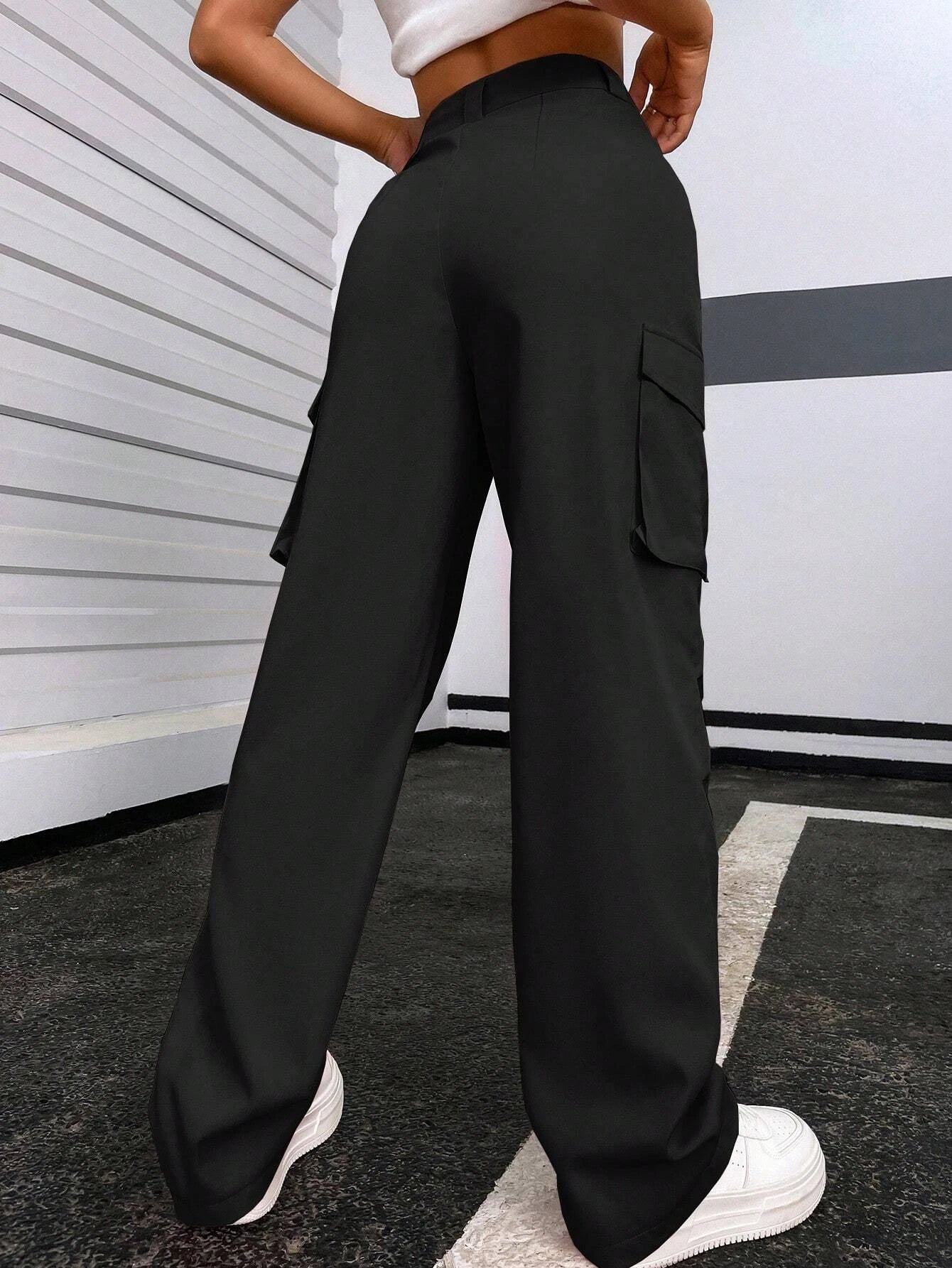 Solid Flap Pocket Pants