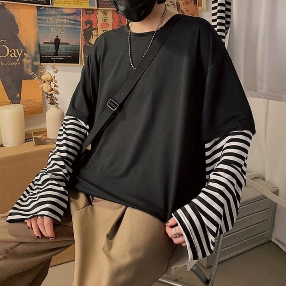 Oversized Striped T-Shirt Long Sleeve Crew Neck Casual Matching Couple Streetwear Pullover